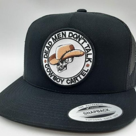 Retro Cowboy Cartel Embroidered Patch Flat Bill Trucker Mesh Snapback Cap Hat - Picture 3 of 7